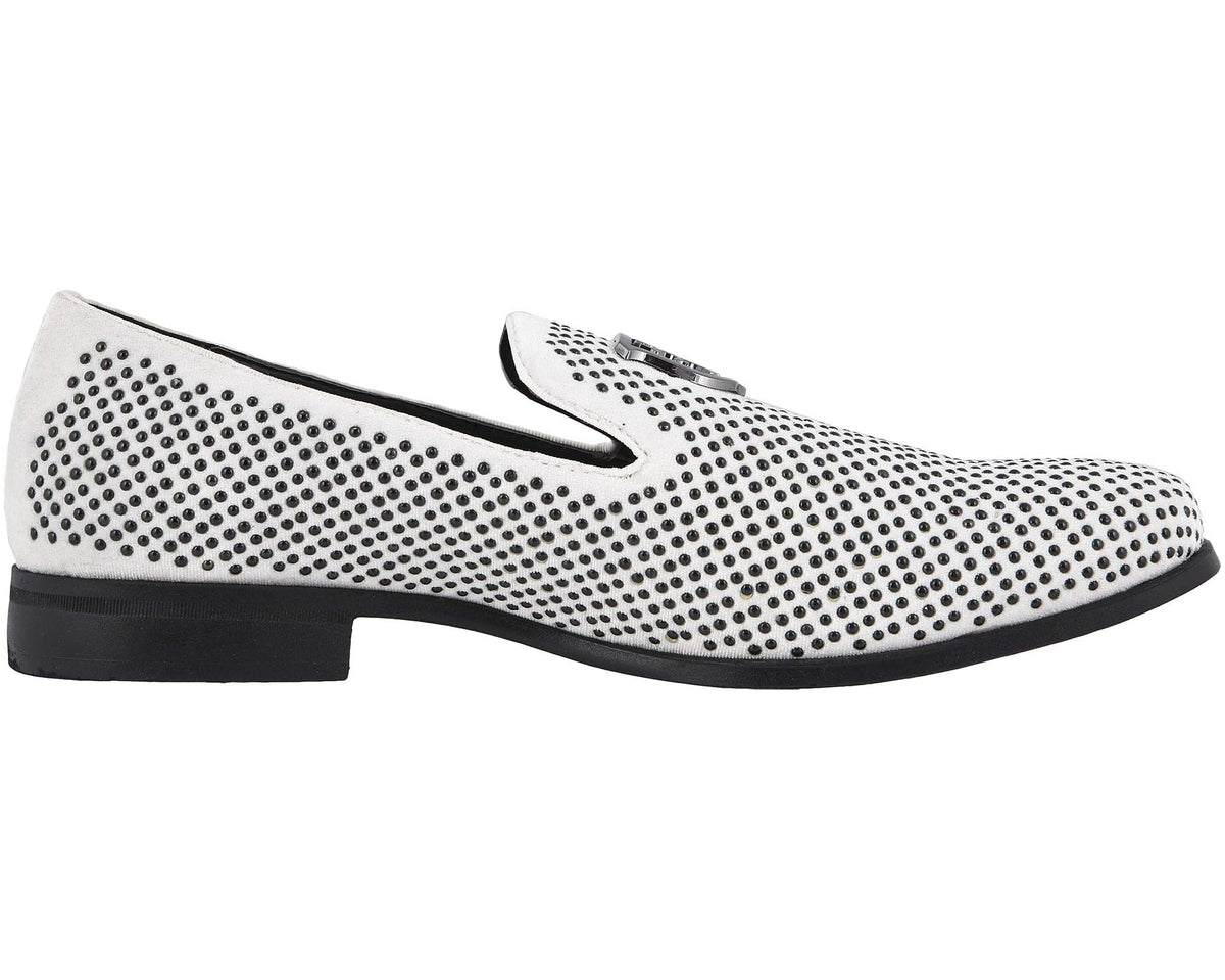 Men's Stacy Adams Swagger Studded Ornament Loafer Black/White