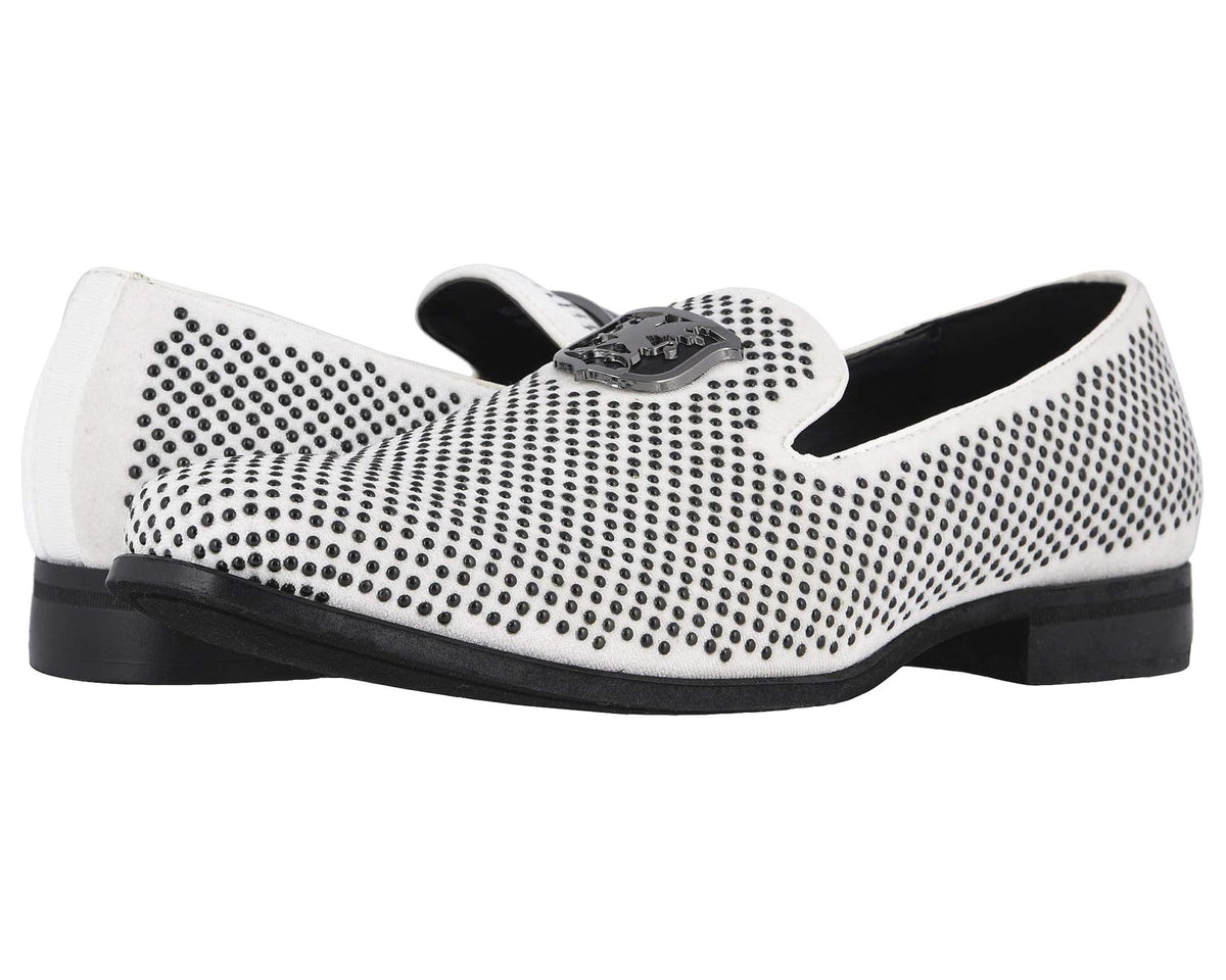 Men's Stacy Adams Swagger Studded Ornament Loafer Black/White
